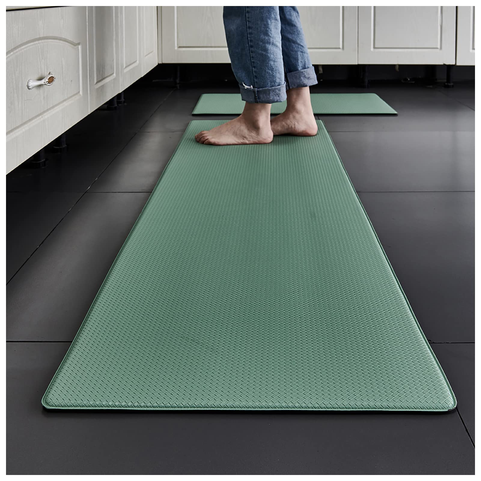 Tapis rembourré en mousse anti-fatigue – Tapis confortable antidérapant imperméable et facile à nettoyer pour cuisine, maison, bureau, buanderie – Design épais (45 cm x 75 cm, vert)