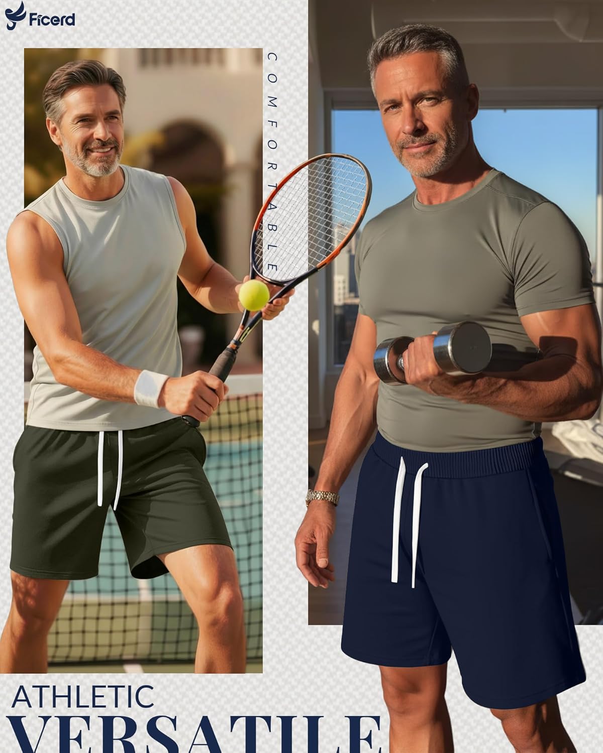 Ficerd 3 Pack Big and Tall Men's Sweat Shorts 9'' Plus Size Bermuda Drawstring Elastic Waist Shorts with 3 Pocket - Image 3