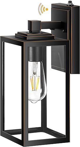 Miniatura 16 de VIANIS Paquete de 2 luces de garaje para exteriores, iluminación de pared exterior de anochecer a amanecer, farol de madera con textura de grano