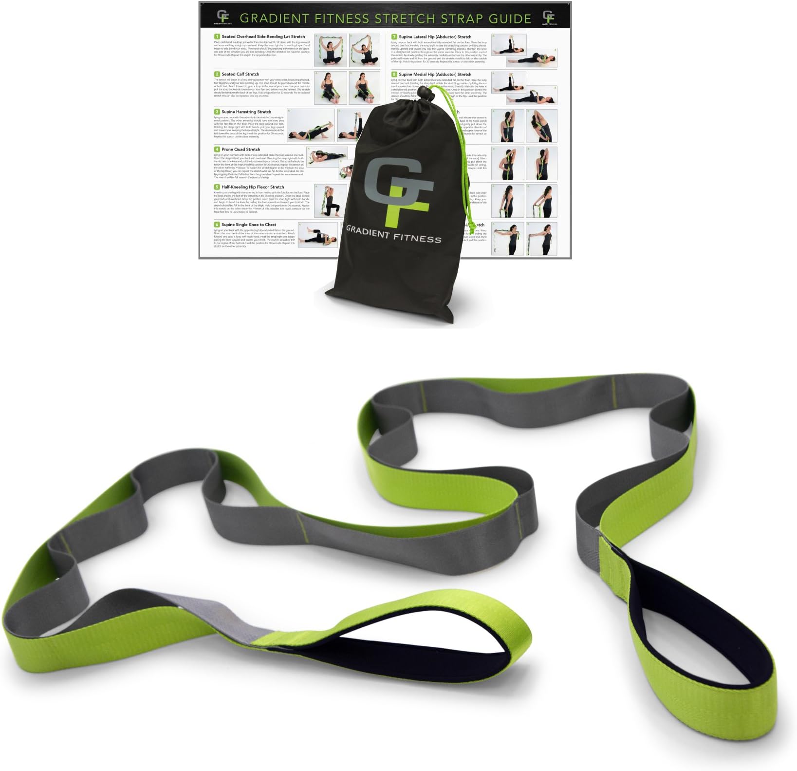 Gradient Fitness Stretching Strap, Multi-loop Stretch Out Strap, Neoprene Padded Handles, 12 Loops, 1.5" W x 8' L