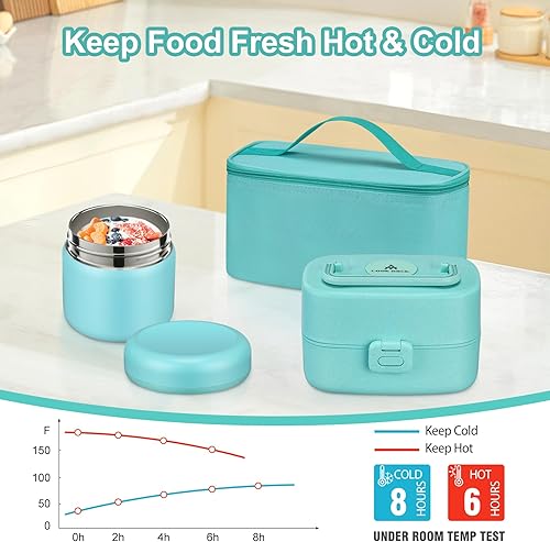 Miniatura 5 de Pawtong Lonchera Bento con termo de sopa de 8 onzas, caja Bento sostenible para niños, a prueba de fugas, con bolsa de almuerzo, tarro de comida