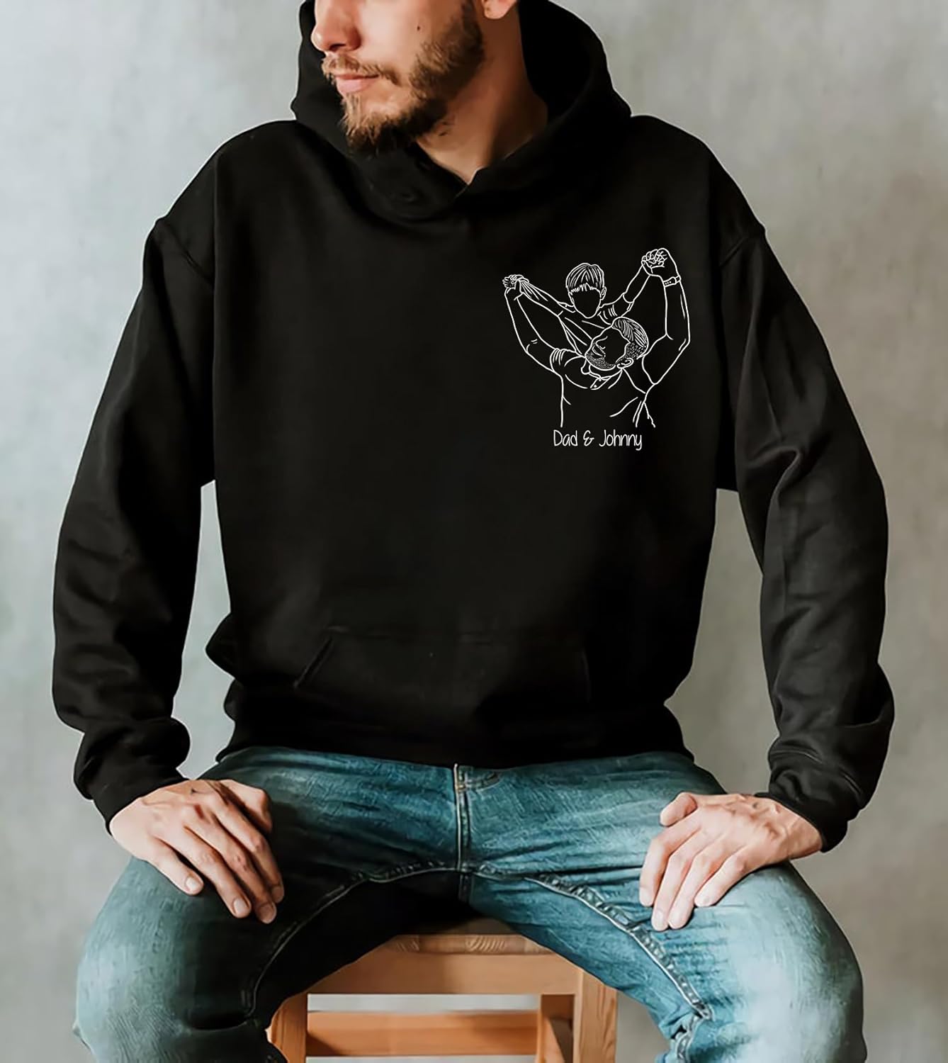 Custom Outline Photo Shirt for Dad, Fathers Day Shirt, Personalized Couples Portrait Outline Shirt, Hand Drawn Line Art Shirt, Family Portrait Gift - Image 4