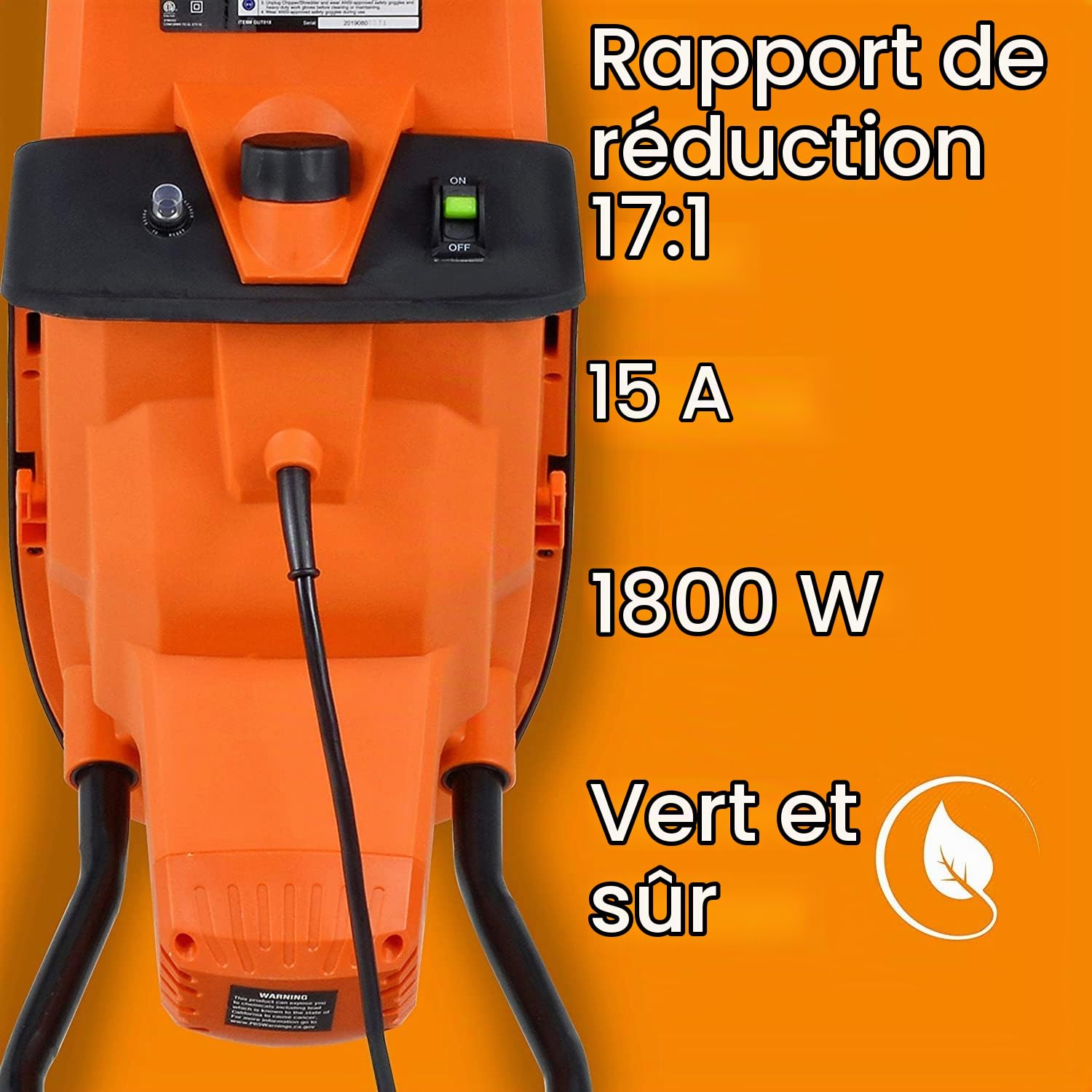 SuperHandy Broyeur de Jardin Électrique Bois Chipper Shredder broyeuse Portable Corps polypropylène Pro 17: 1 Réduction de 2400W 230V 1,5" (39mm) Capacité maximale w / (2) Lames Double Bord