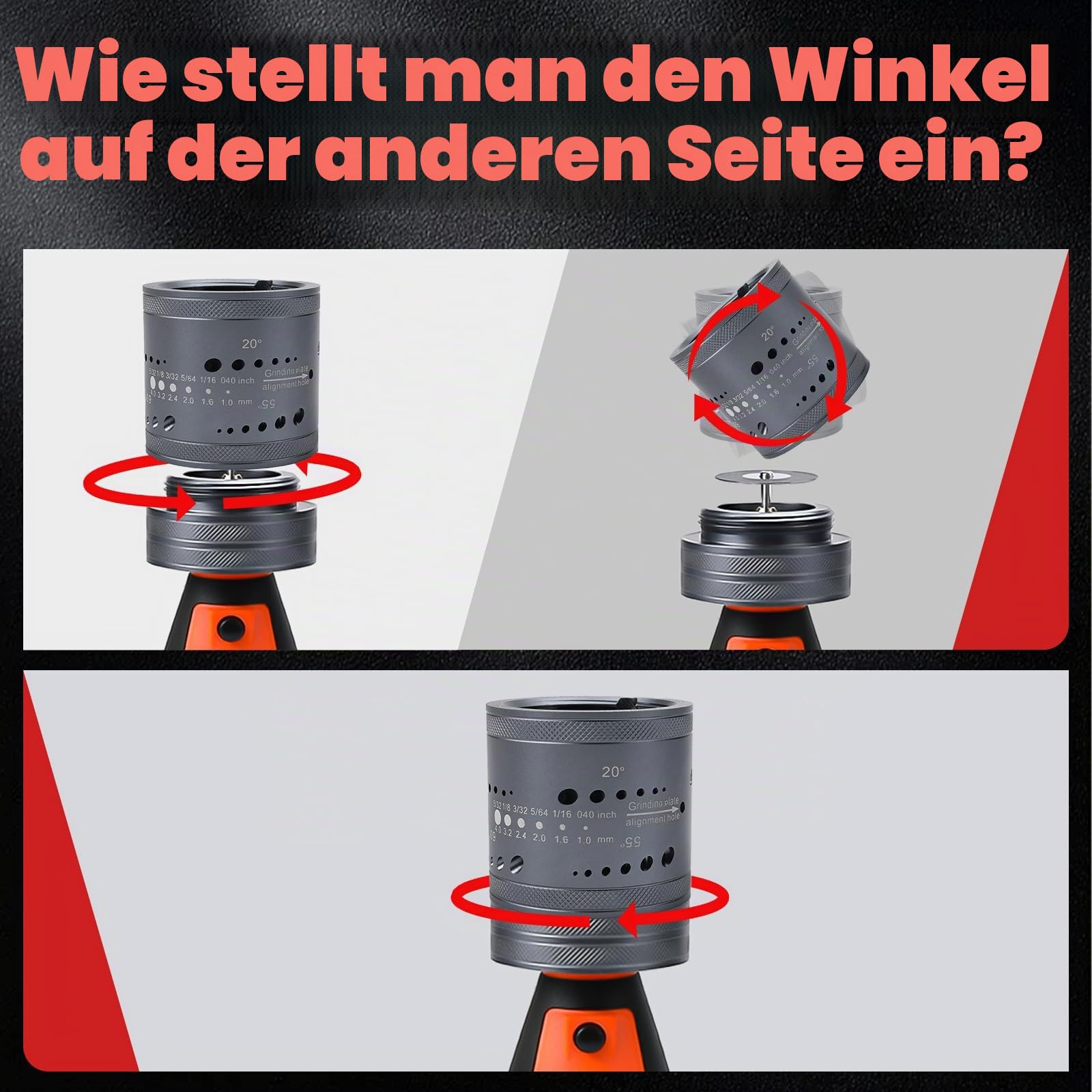 12V Wolfram Elektrodenschärfer-Set für WIG-Schweißen, 6 Größen, 8 Winkel, kabelloser Wolframschleifer zum WIG-Schweißen mit flachem Schleifblock, Trennschlitz, mehreren Winkeln und Versätzen