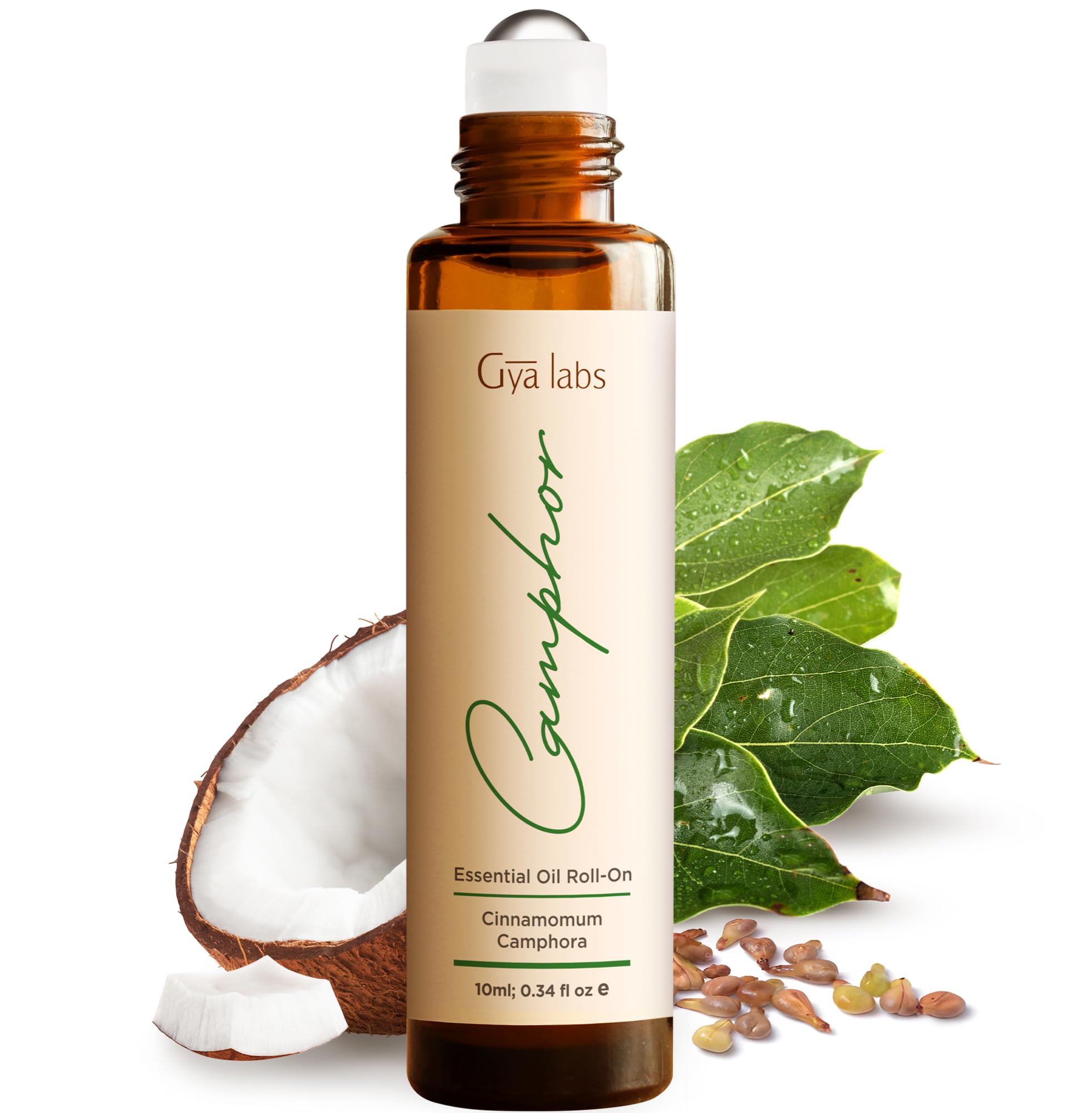 Gya Labs Camphor Essential Oil Roll on - Soothing Chest Rub Aromatherapy, 100% Pure Natural Camphor Oil Roller, Travel Size (10ml)