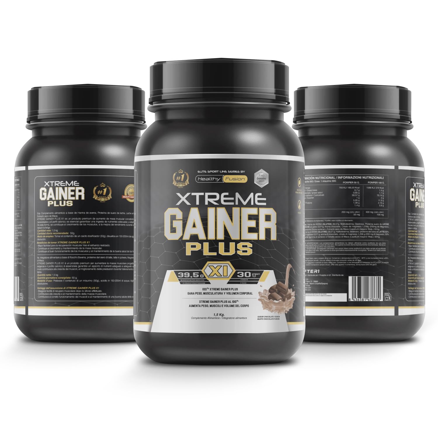 Healthy Fusion Extreme Gainer | Con Proteine del Siero del Latte, Magnesio, Farina d'avena e Maca | Aumentatore di peso | Pre e post-allenamento | Cioccolato 1,5kg
