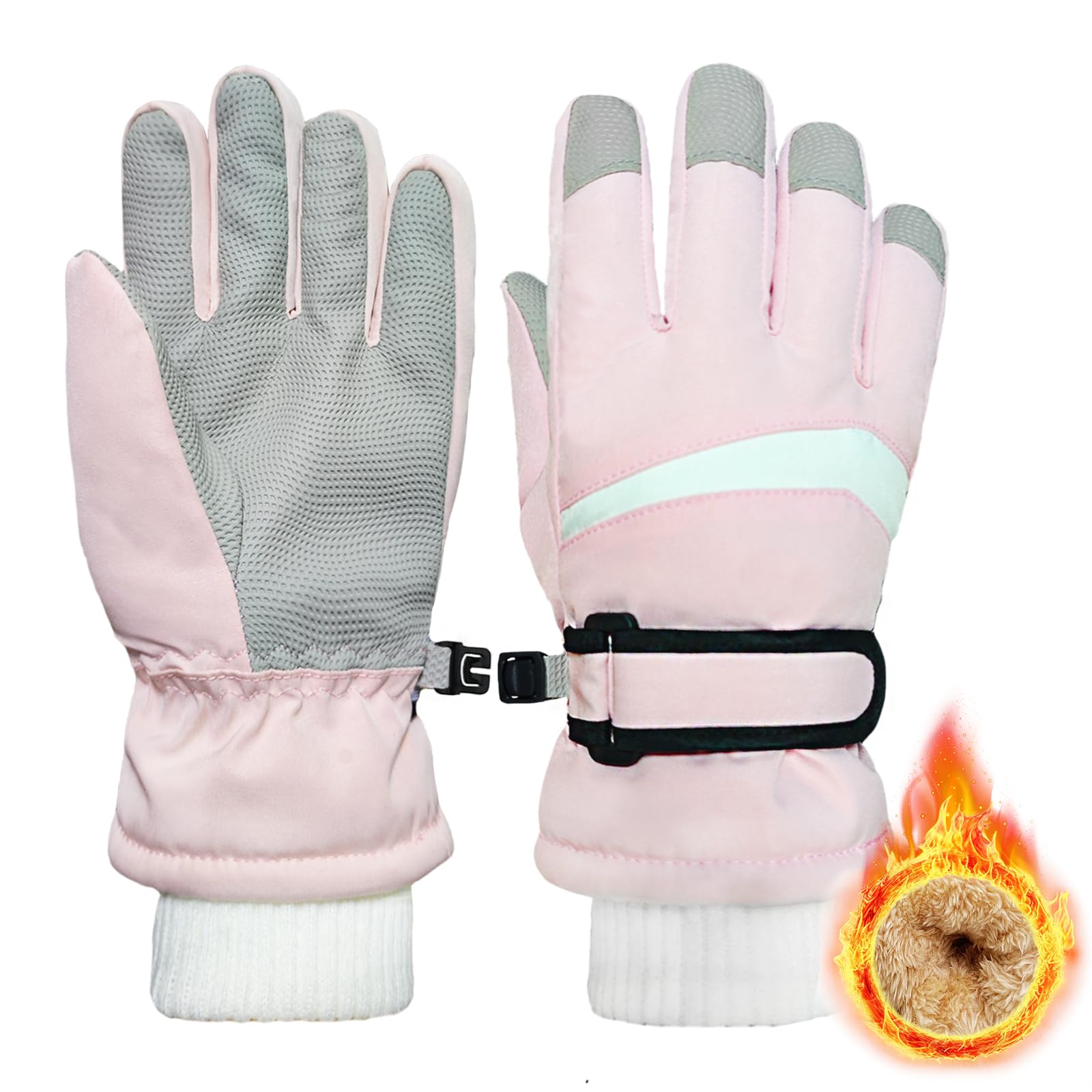 lifwimner Kids Winter Snow Ski Gloves for Boys Girls Children Snowboard Waterproof Thermal Fleece Gloves for Cold Weather (Pink, S (4-6 Years Old))