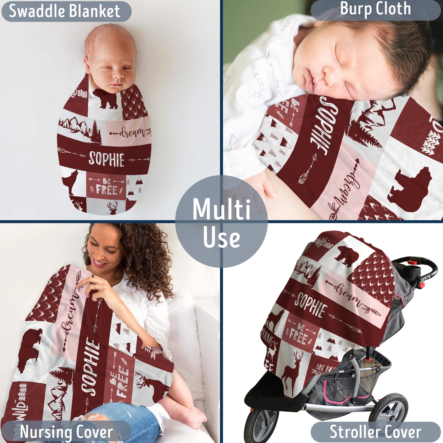 Personalized Woodland Baby Blankets for Girls, Custom with Name, 3 Sizes Plush Blankets for Newborn Infant Daughter, Granddaughter