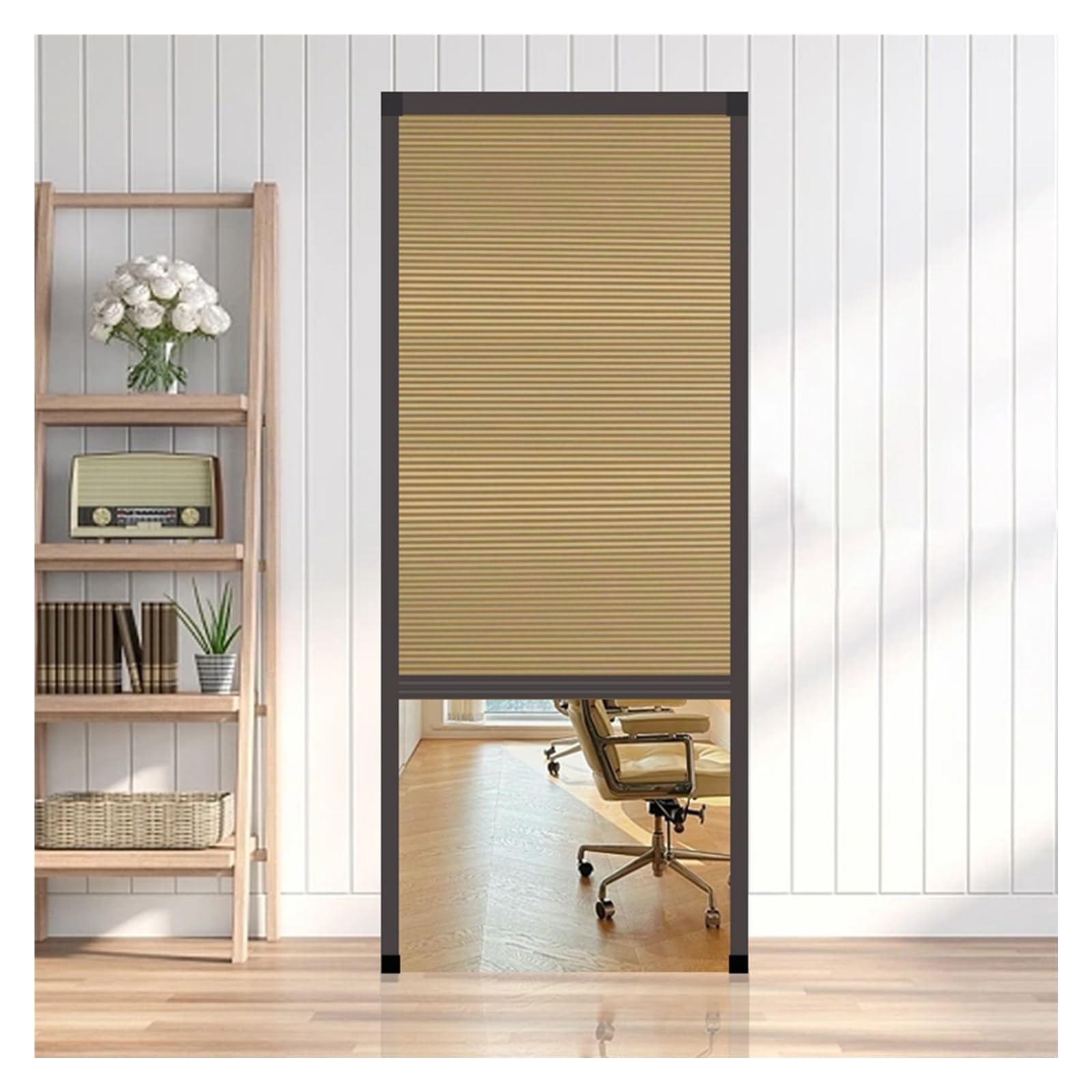 Zjkxjh Brown Honeycomb Folding Door Accordion Shutter, Pull Down Privacy Partition Gate 20 24 28 30 32 40 48 60 72 75 80 In Wide, Kitchen Laundry Room Divider Sliding Doors No Drill(,Wxh 29X80in(73.5X203cm))