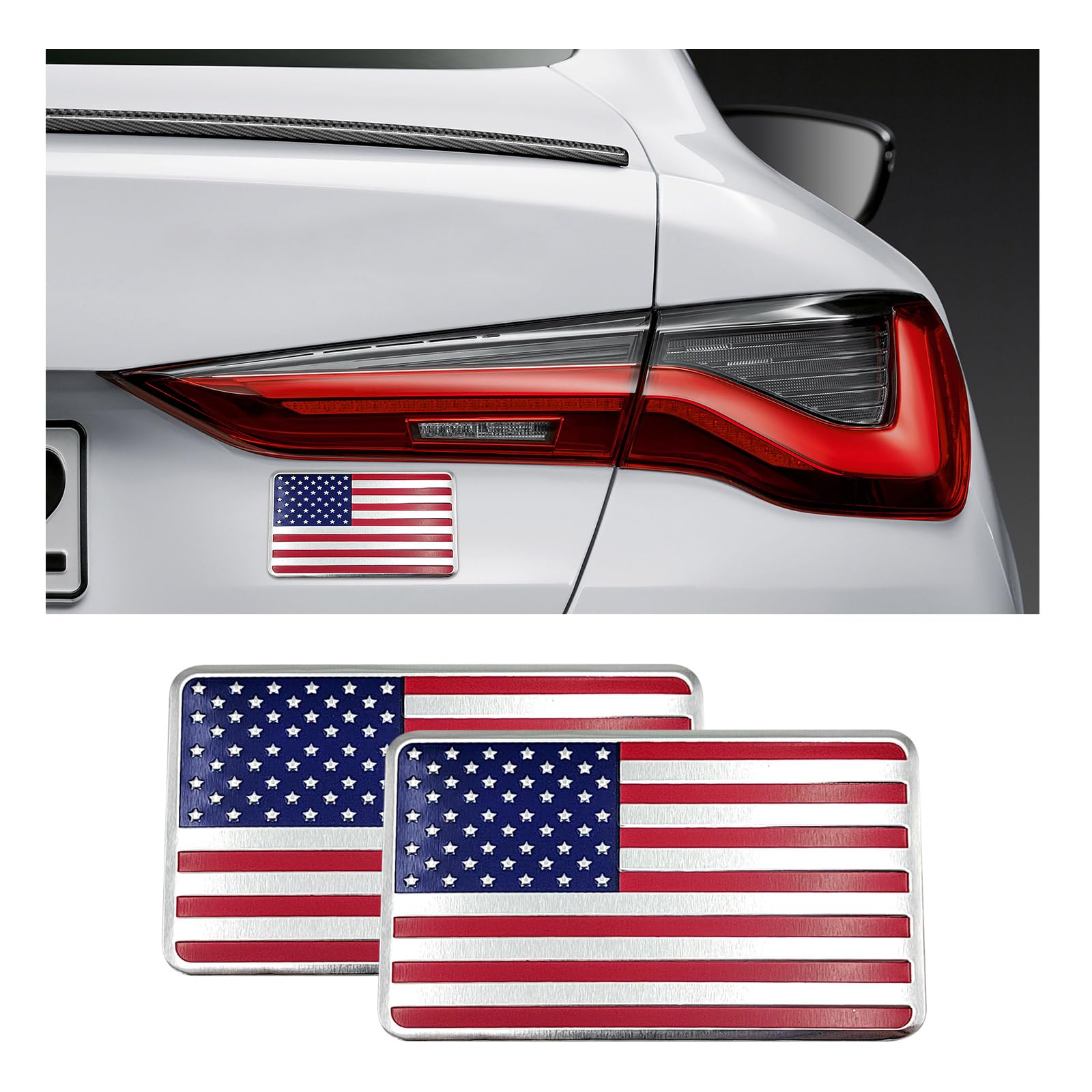 2PCS American Flag 3D Metal Decal, Aluminum Alloy Car Emblem Stickers, Patriotic Stars Stripe USA Flag Auto Body Decoration, Universal Exterior Decor Accessories for Car SUV (Red Flag)