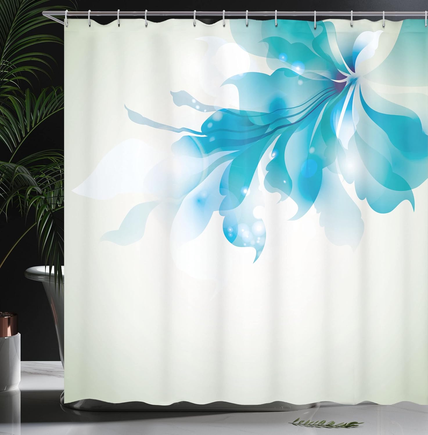 Ambesonne Abstract Shower Curtain, Big Single Abstract Blue Shades Ombre Flowers Artwork, Cloth Fabric Bathroom Decor Set with Hooks, 69" W x 75" L, Eggshell Turquoise