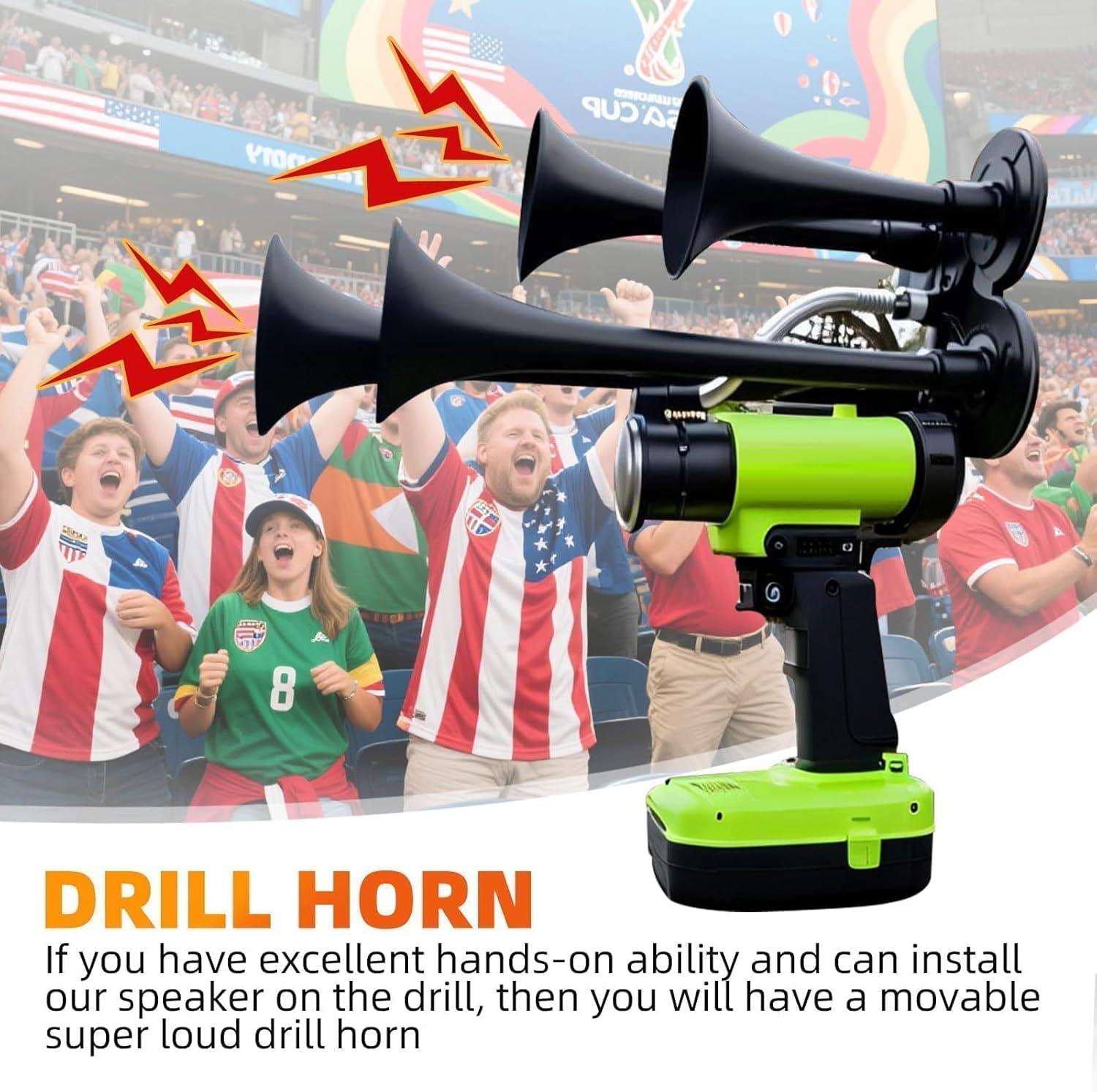 Train Horn for truck Kit-4 Trumpet Metal Air Horns replacement Drill horn 12V 150dB Ultra Loud with Compressor for pickup/motorhome/SUV/truck/train (black 4Trumpet with button)