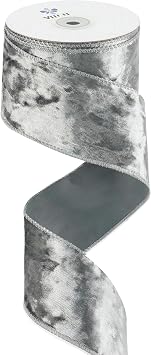 MEEDEE Silver Velvet Ribbon - 2.5 Inch Wired Velvet Crushed Silver Christmas Ribbon, 10 Yards for Tree Decoration, Wreath Supplies, Crafts Bow Making