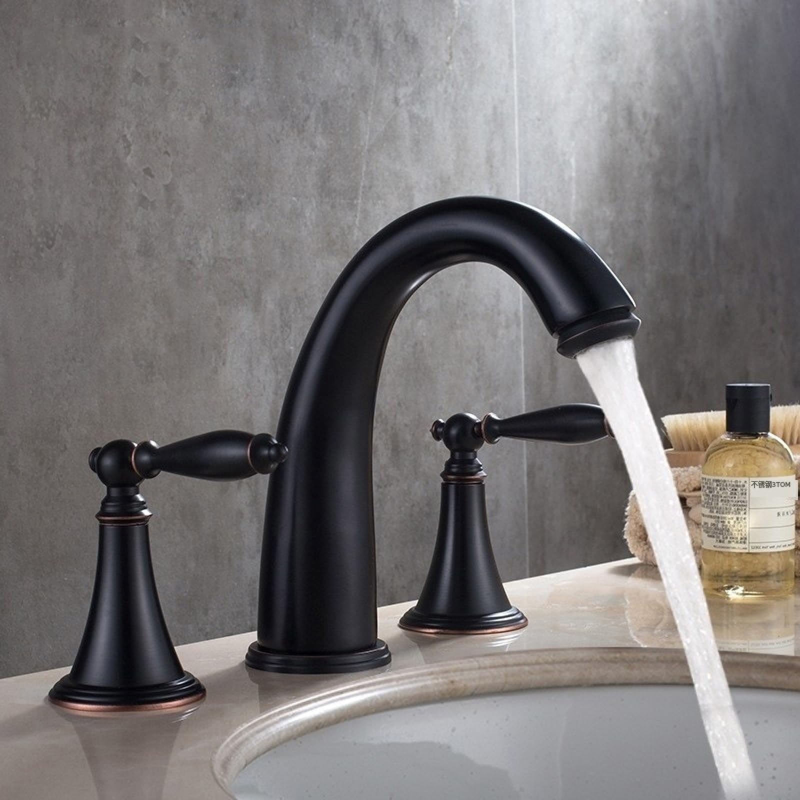 Badezimmerarmaturen Kompatibel Mit Waschbecken 3-Loch, Messingarmatur Badezimmer, Badezimmerwaschbeckenarmatur Warm- Und Kaltwassermischer, Waschbeckenarmatur Badezimmer（Black）