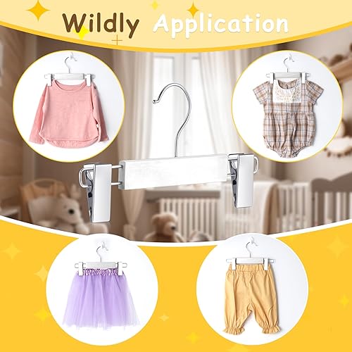 Miniatura 4 de 30 perchas de madera para pantalones de bebé con clips de 9.5 pulgadas de madera para niños con gancho giratorio y 2 clips ajustables para