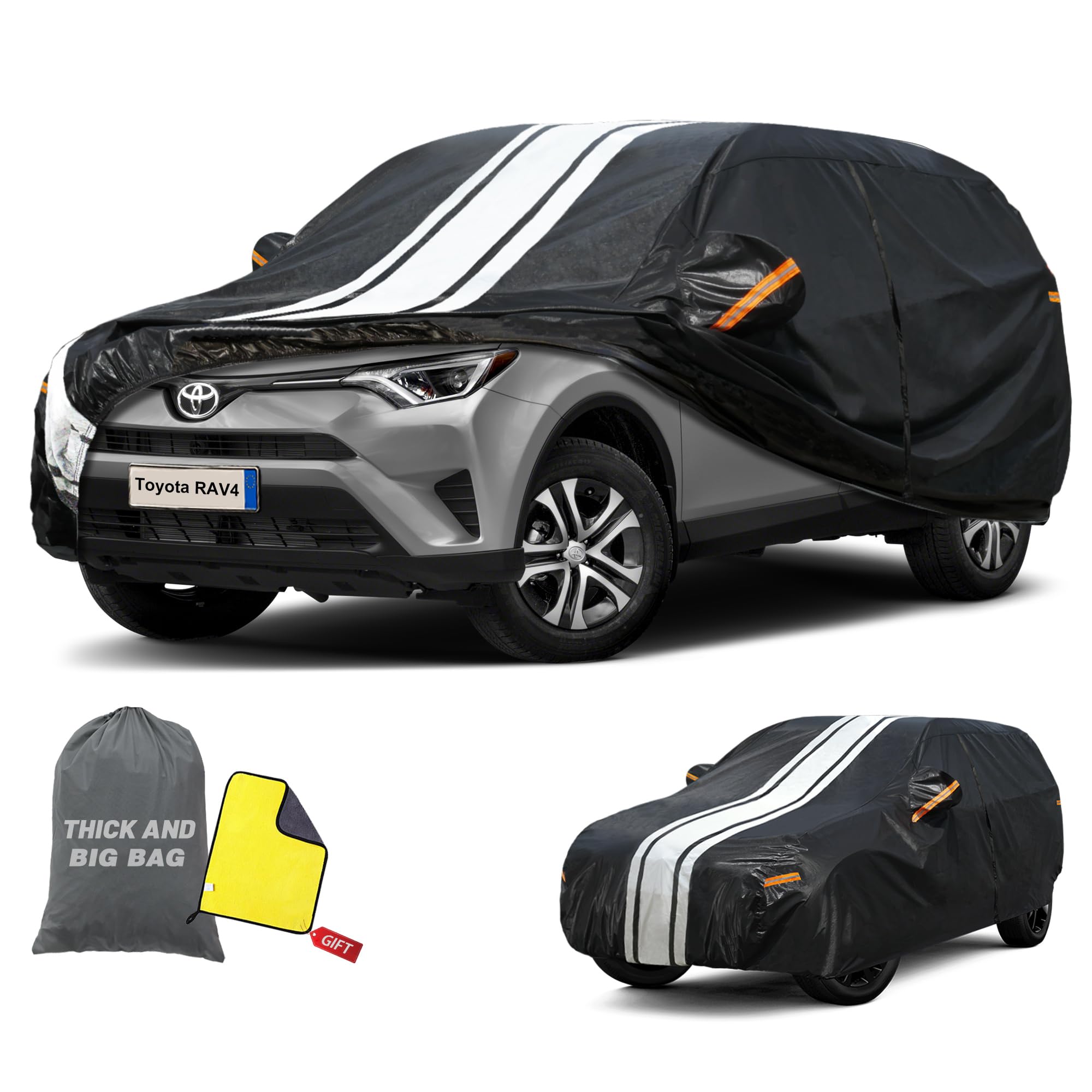 Cowtcver Bâche Voiture SUV Étanche Respirante Contre Pluie Soleil Poussière, Housse de Protection Voiture avec Zip et Doublure en Coton.Bâche pour RAV4, X-Trail, Model Y, 5008 etc.(pour 460 à 485 cm)