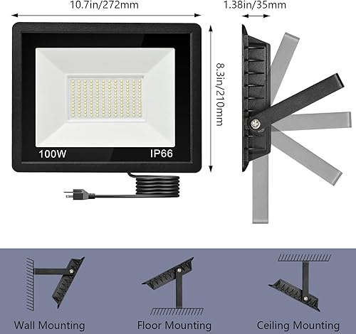 Miniatura 6 de Paquete de 2 focos LED de 100 W para exteriores, luz de trabajo exterior súper brillante de 10000 lm con enchufe, luces de seguridad impermeables