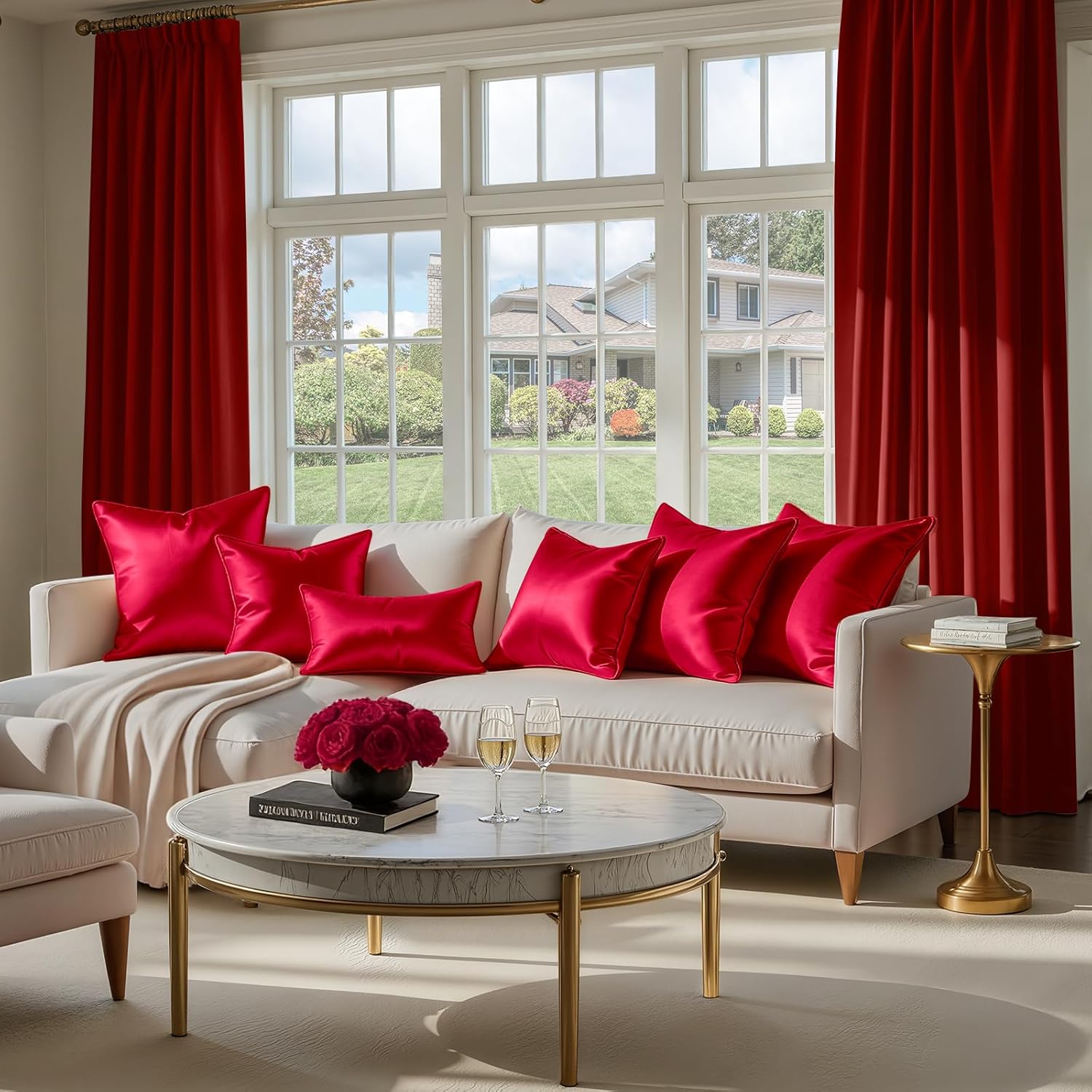 HOMEIDEAS Valentine's Day Red Decorative Throw Pillow Covers, 18x18 Faux Silk Pillow Covers for Couch Sofa Bed Decor, Set of 2 Luxury Euro Cushion Covers - Image 3