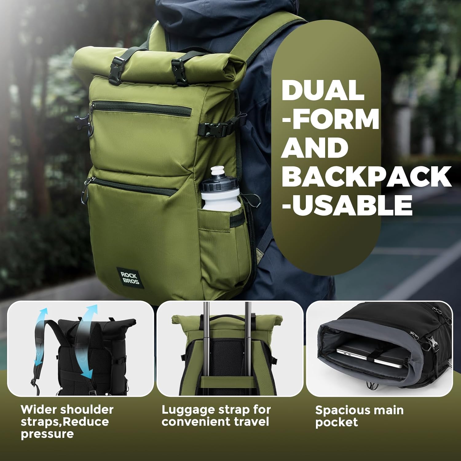 ROCKBROS Bike Panniers Bike Bags for Bicycles Rear Rack 16L, Expandable Backpack Shoulder Bag for Cycling, Traveling