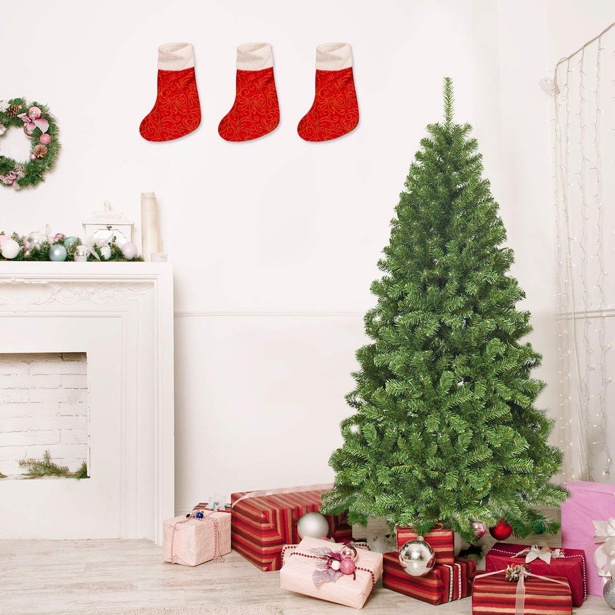 COSTWAY Sapin de Noël Artificiel 180 cm, 928 Branches en PVC, Arbre de Noël Vert, Support Métallique et Pliable, Sapin de Noel pour Maison Bureau Magasin Hôtel