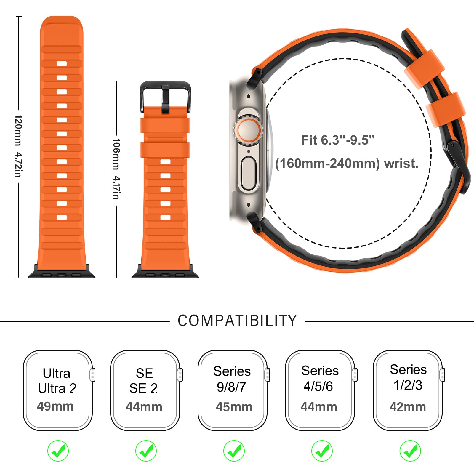 Suphart Cinturino Compatibile con Cinturino Apple Watch 49mm 45mm 44mm 42mm, Cinturini Sportivo in Morbido Silicone per Apple Watch Ultra 2 Ultra SE Series 9 8 7 6 5 4 3 2 1