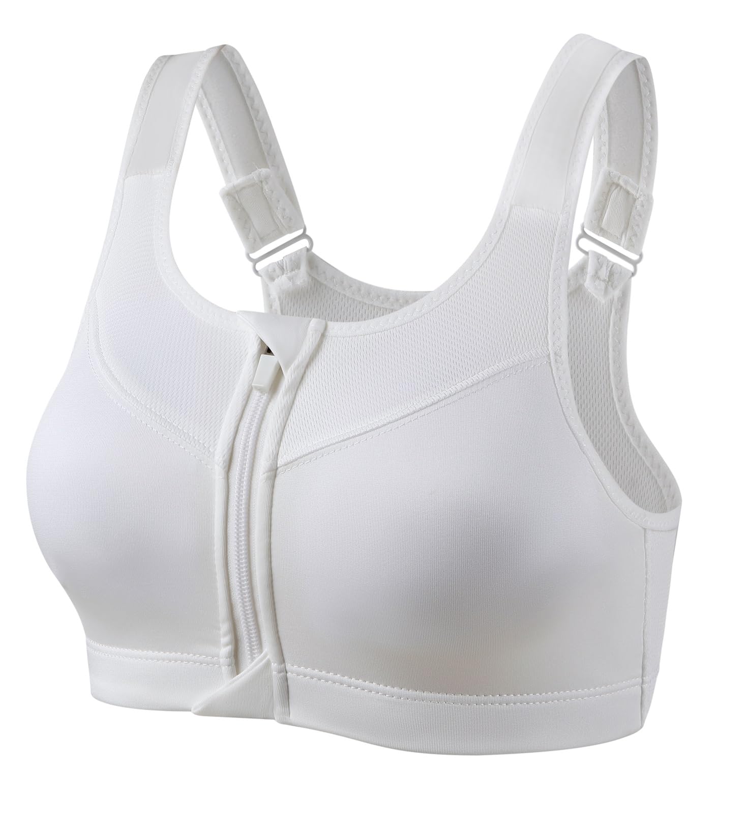 Polyamide Women's Medium Impact Padded Front Zip Racerback Sports Bra With Adjustable Strap-image-47