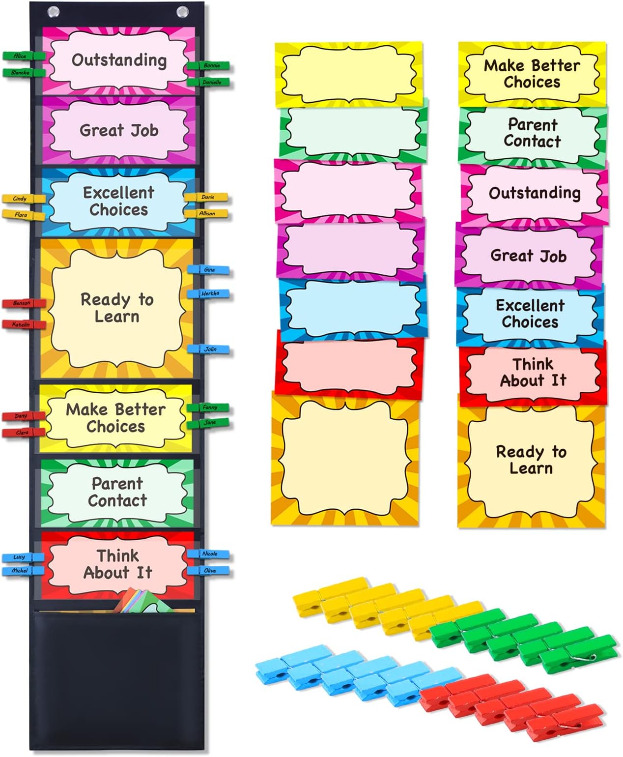 Student Behavior Clip Chart for Classroom Management Kids Reward Pocket Chart Behavior Bulletin Board Teacher Supplies for Preschool Kindergarten Daycare Homeschool