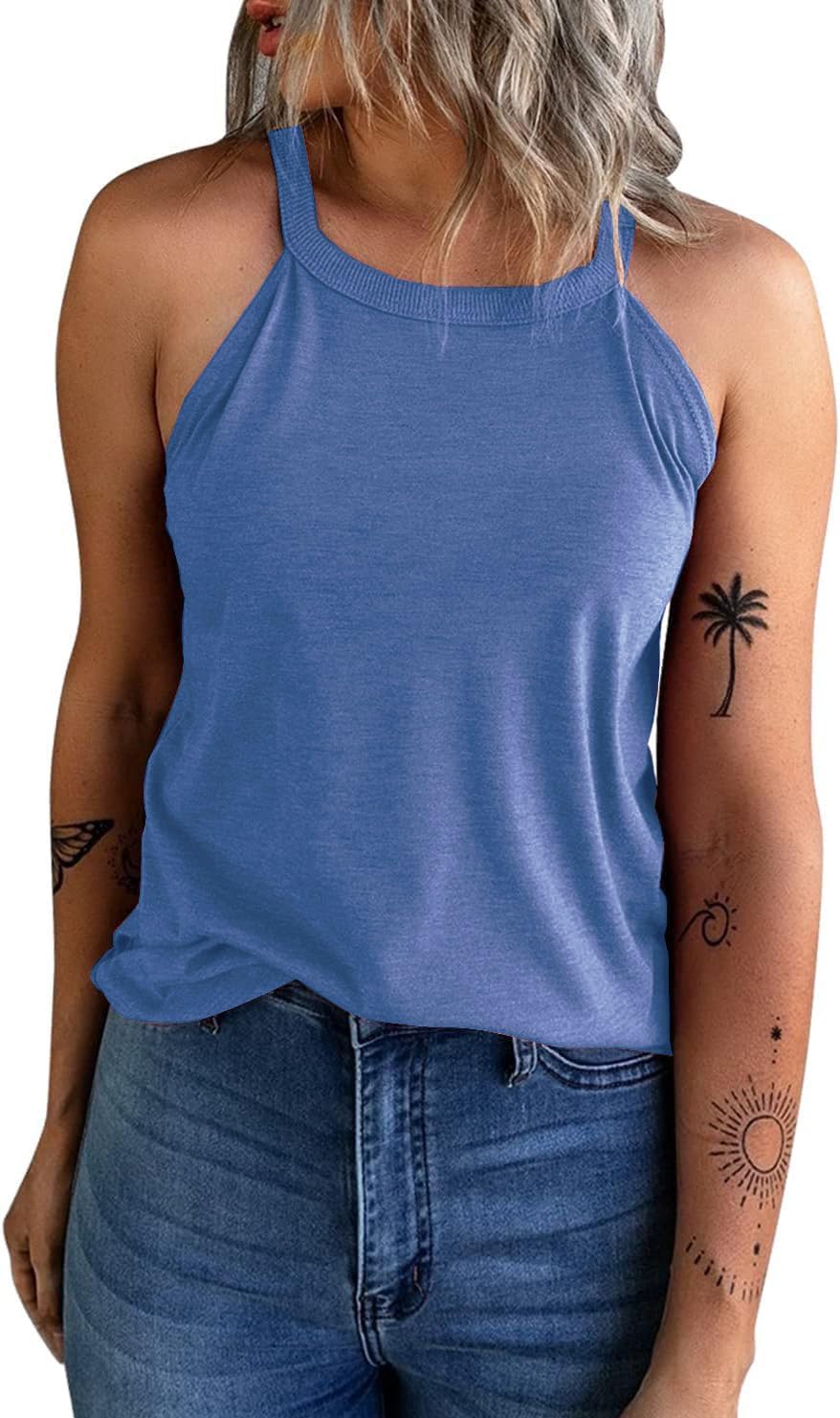 Womens Summer Sleeveless High Neck Halter Tank Tops Basic Casual Cami Shirts Tees - Image 4