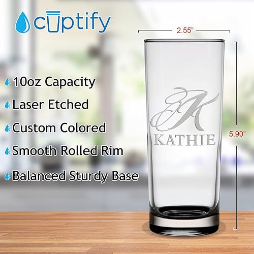Miniatura 2 de Letra de cristal Highball personalizada con inicial y nombre, 10 onzas, parte inferior negra, alta, recta, texto personalizable, decoración de