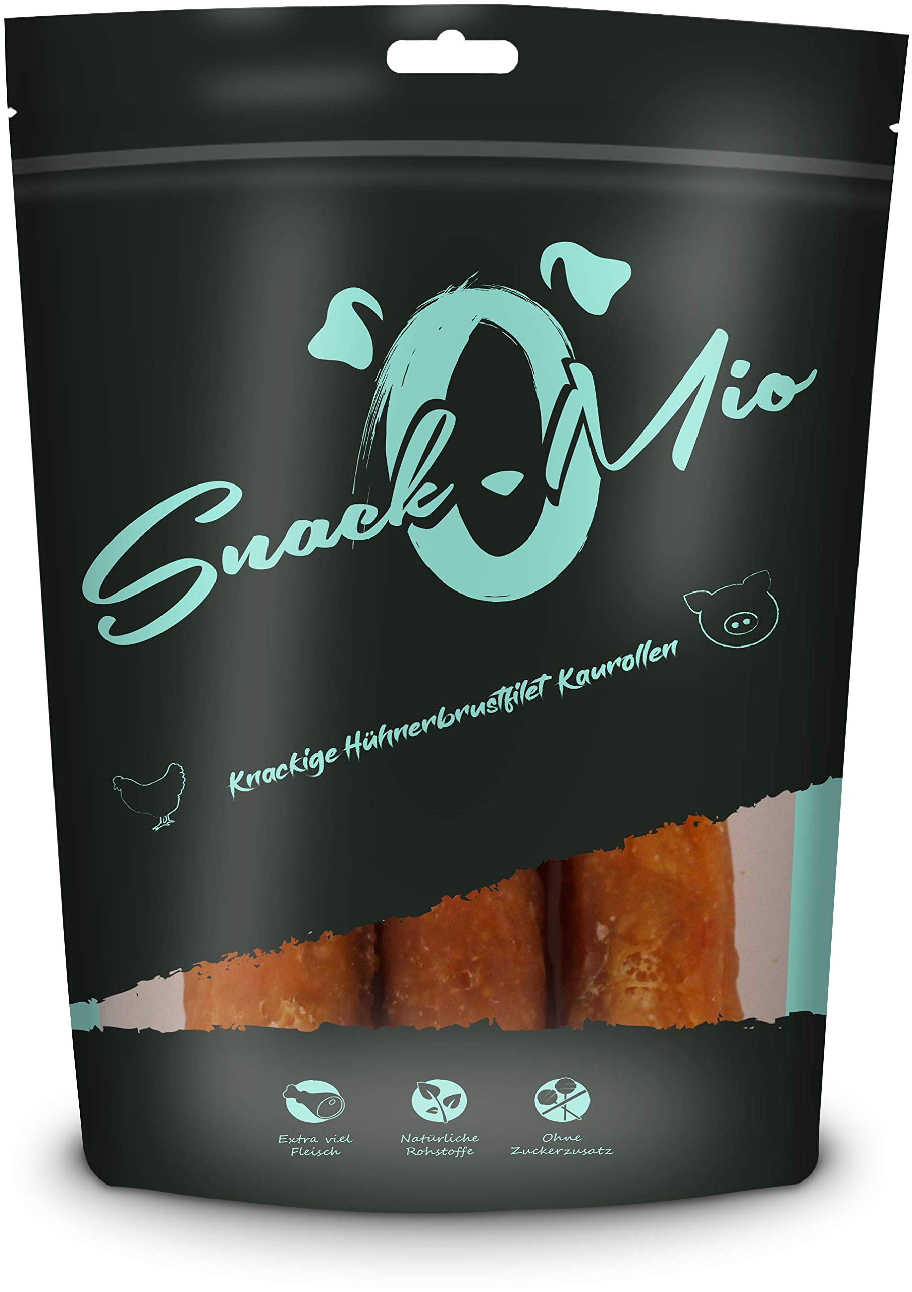 SnackOMio - Snack Premium para Perros - rollito masticable crujiente de Filete de pechuga de Pollo, sin Cereales, 1 Pack (1 x 150g)