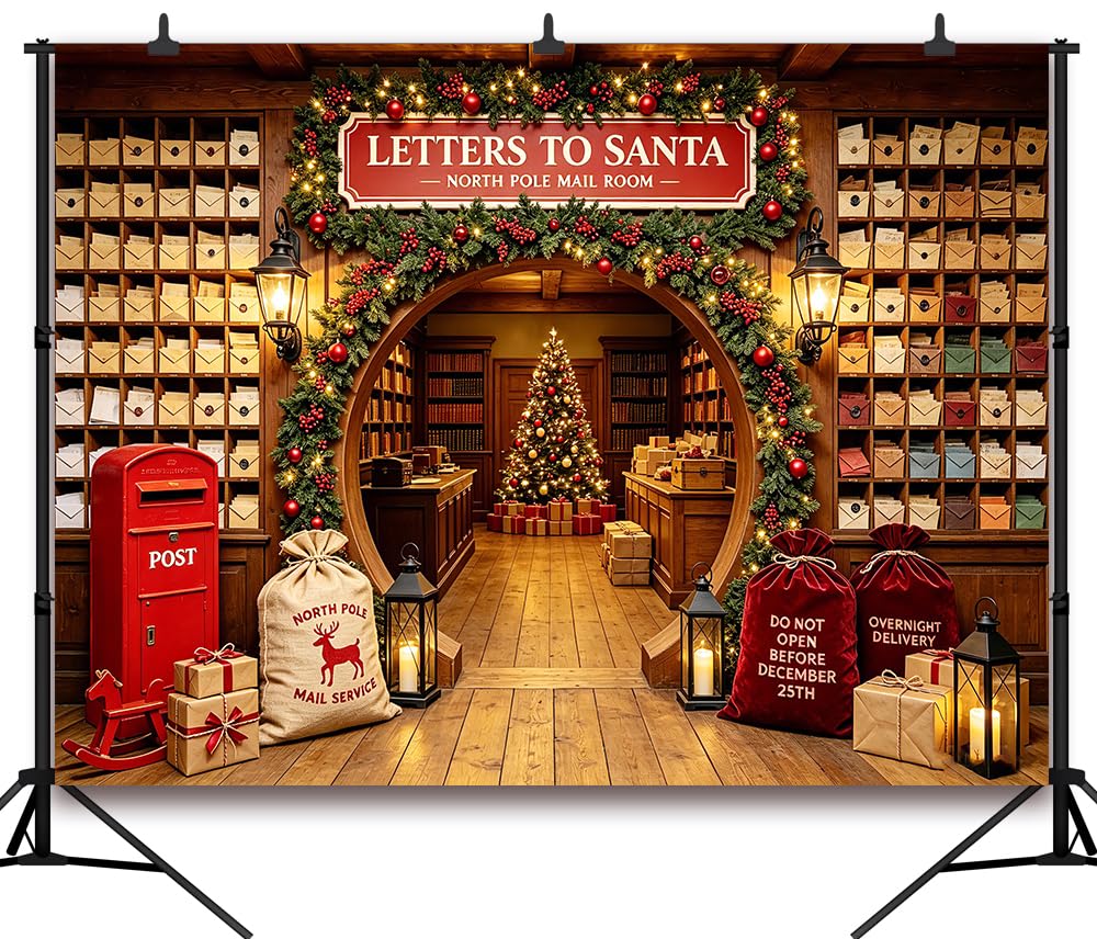 Fondale fotografico con lettera a Babbo Natale, albero di Natale, albero di Natale, decorazione per feste a tema, 2,8 x 1,8 m, per studio fotografico