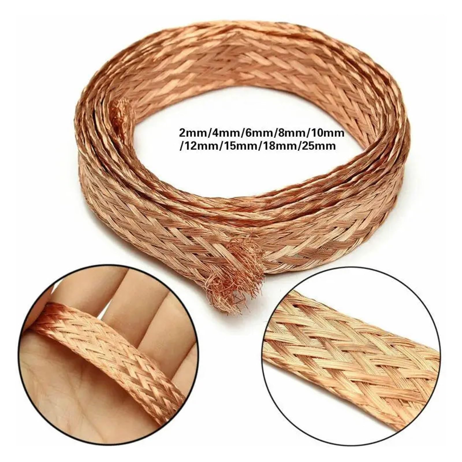 Cavo a treccia di rame puro da 10 m, anti interferenza, 25 mm, forma piatta