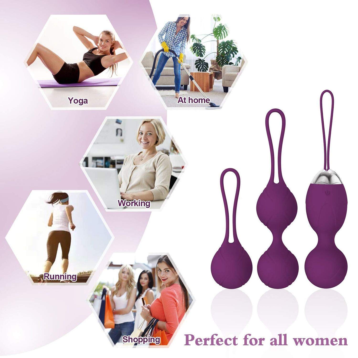Boule de Geisha - Exercices de Kegel en Silicone Médicale pour Exercices de Plancher Pelvien Ensemble de 3 - Boules de geishas en Télécommande pour Exercices de Plancher Pelvien (Violet)