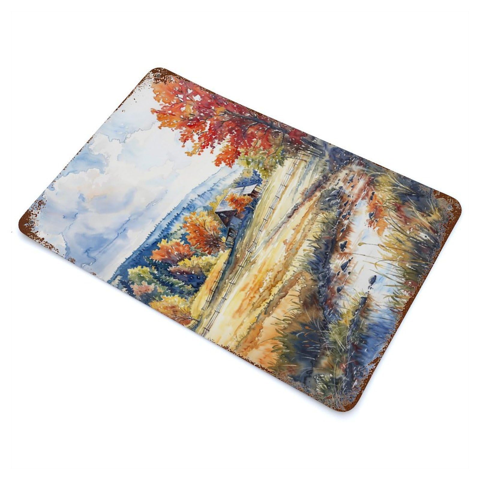 Garage Style Rustic Autumn Cabin Rustic Tin Plaque 11.8"x7.9", Classic Wall Plaque for Bar And Workshop
