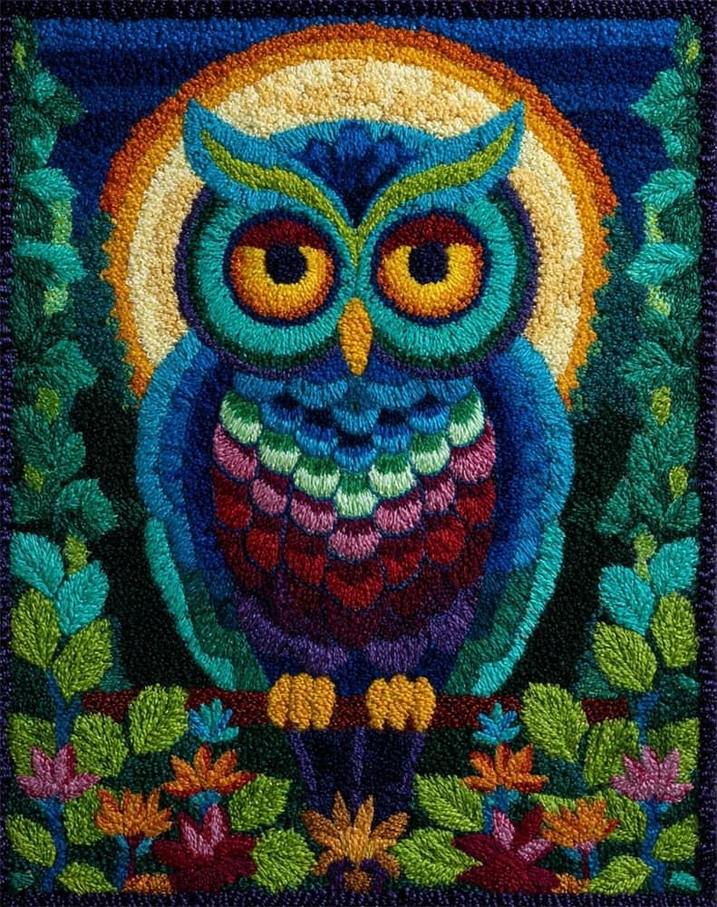 FWRTYCB Latch Hook Kits 20X15Inchfull Moon Owl DIY Latch Hook Rug Kit, Cross Stitch Rug Making Kit, Carpet Making Crochet Kits Embroidery Kits Needlework Crafts for Home Decor