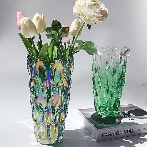 Miniatura 4 de Eastern Rock Florero de cristal irrompible de 2.4 libras y 9.5 pulgadas, jarrón brillante estilo bohemio, para centros de mesa, cocina, oficina,