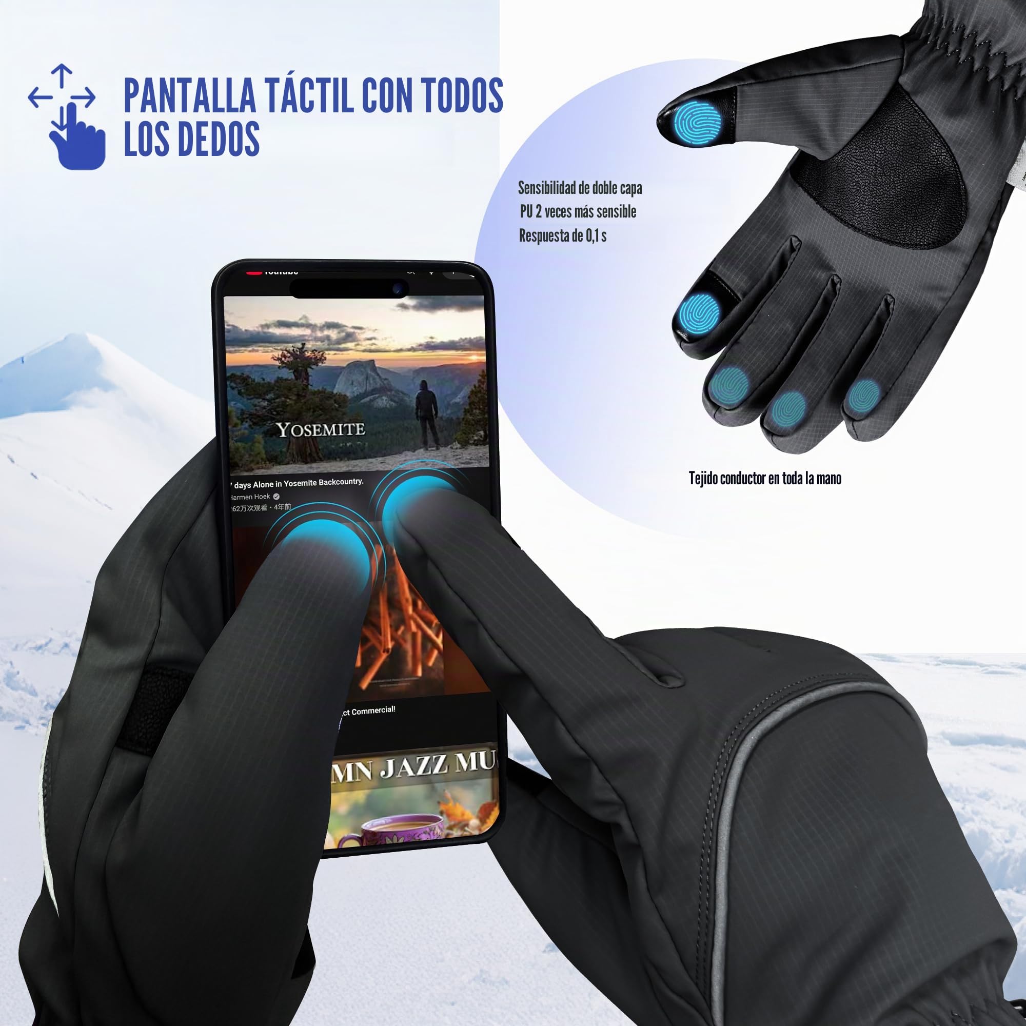 Origem Guantes Moto Invierno por Hombre Mujer, 3M Thinsulate Termicos Esqui Guantes Nieve Impermeables Felpa Pantalla Táctil Frio por Ciclismo, Running,Camping,Bicicleta,Senderismo,Esquiar