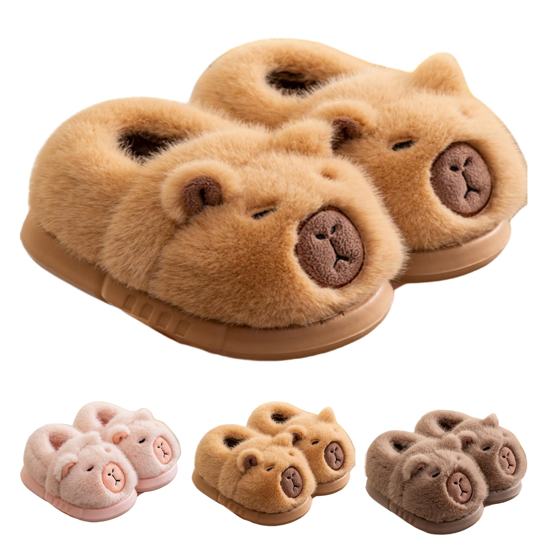 Capybara Slippers for Women Men, Cute Fluffy Animal Slippers, Warm Indoor Non-Slip Capybara Slippers (Brown,36)