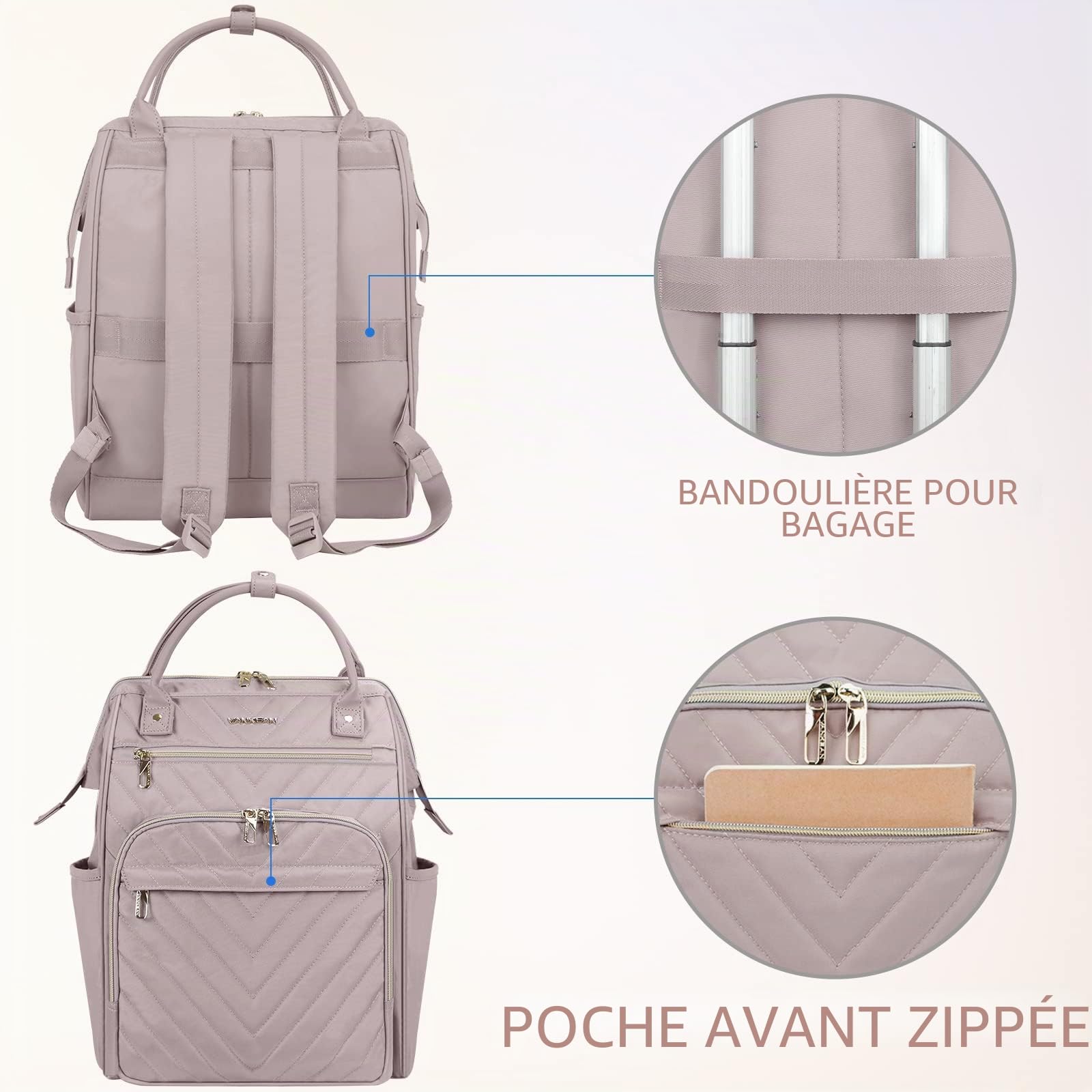 VANKEAN Sac à Dos Ordinateur Portable 17 Pouces Imperméable Grande Capacité Rose