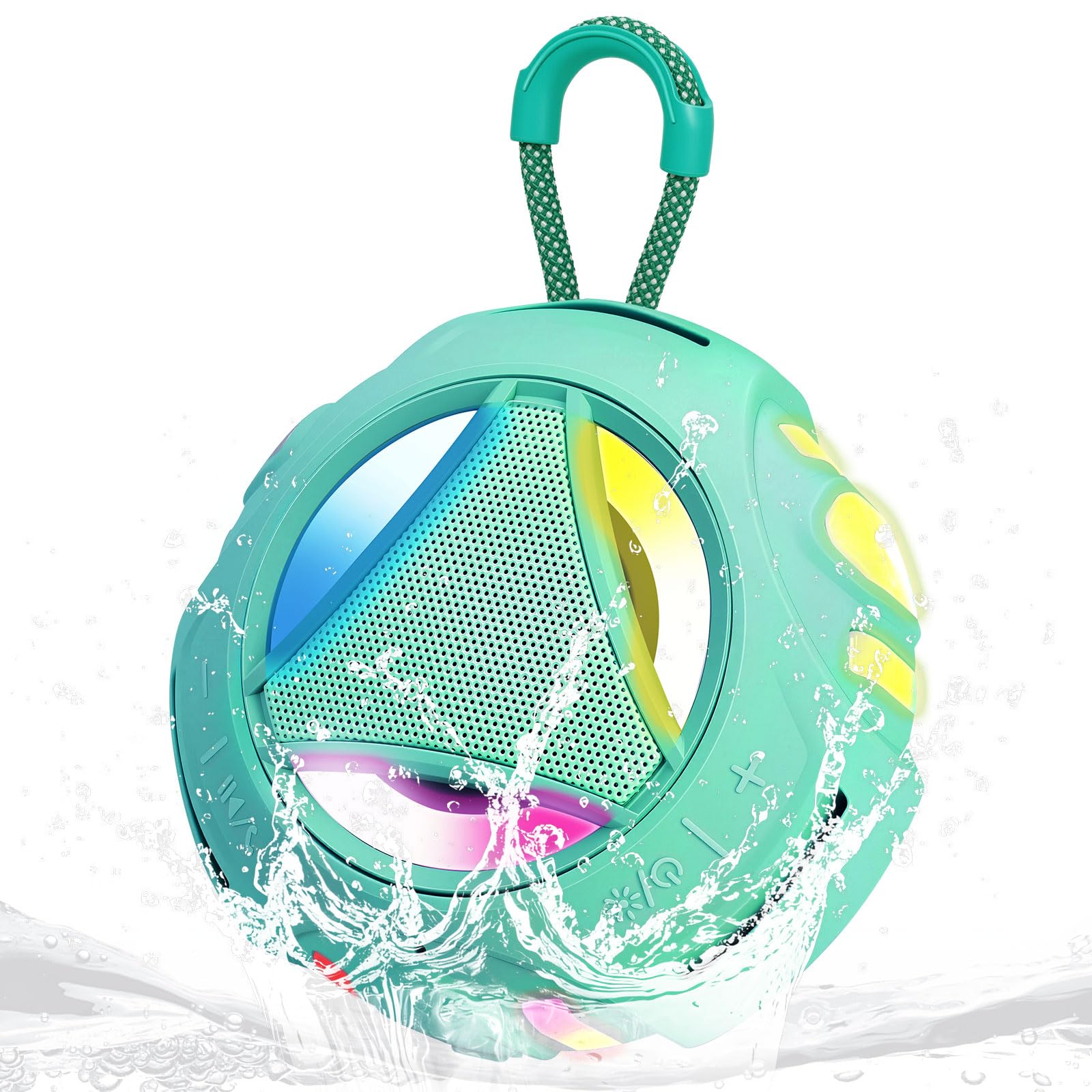 Portable Bluetooth Speaker, IPX7 Waterproof Shower Speaker, Wireless Outdoor Speakers, Floating, Built-in Mic, 24H Playtime with LED Lights, Loud HD Sound, Powerful Bass, Gifts for Unisex - Sky Blue