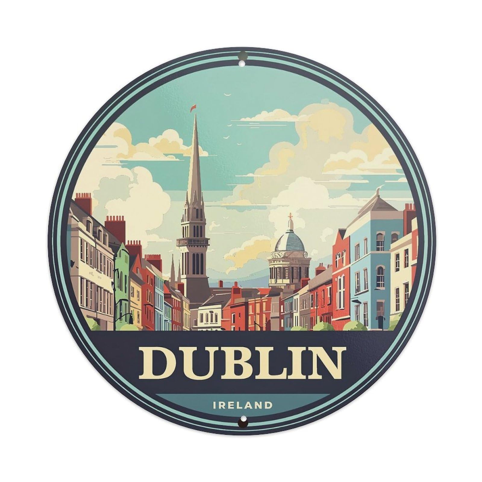 Jdyansheng Vintage Dublin Ireland Cityscape Travel Badge Tin Sign Metal Poster Metal Signs For Home Man Cave Bar Cafe Kitchen Laundry Room Wall Decorations 8X8 Inches