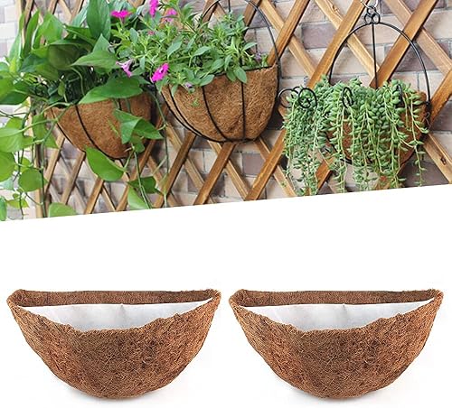2 forros de coco medios redondos para colgar en la cesta de la maceta, 10121416 pulgadas de grosor de fibra de coco para colgar en el jardín,