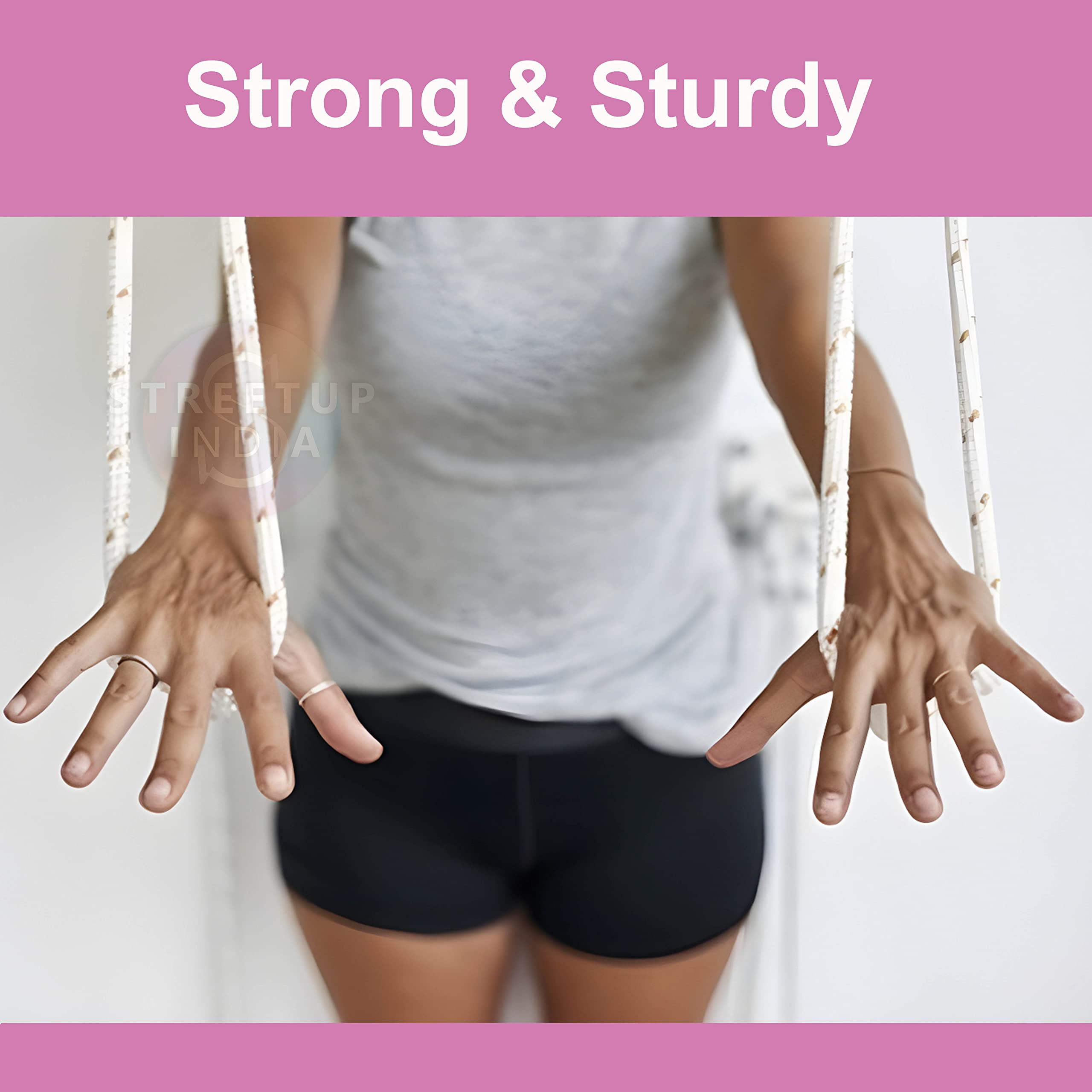 Streetup India® Cotton Wall Ropes 10 Feet Length for Iyengar/Restorative Yoga| Anti-Gravity White Set of 2 (With Fastener) 2