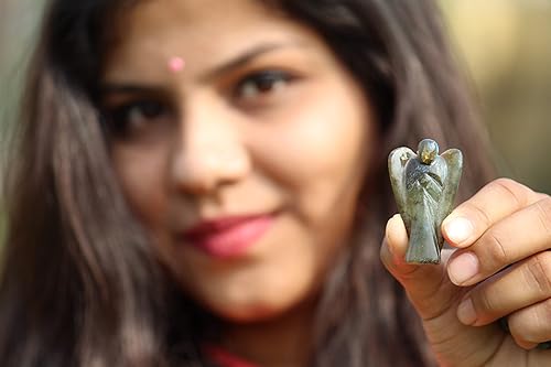 Miniatura 6 de Jet Fantastic Labradorite - Decoración de ángel de ángel de 2 pulgadas, cristales curativos pulidos, piedra natural, estatua de ángel tallada a