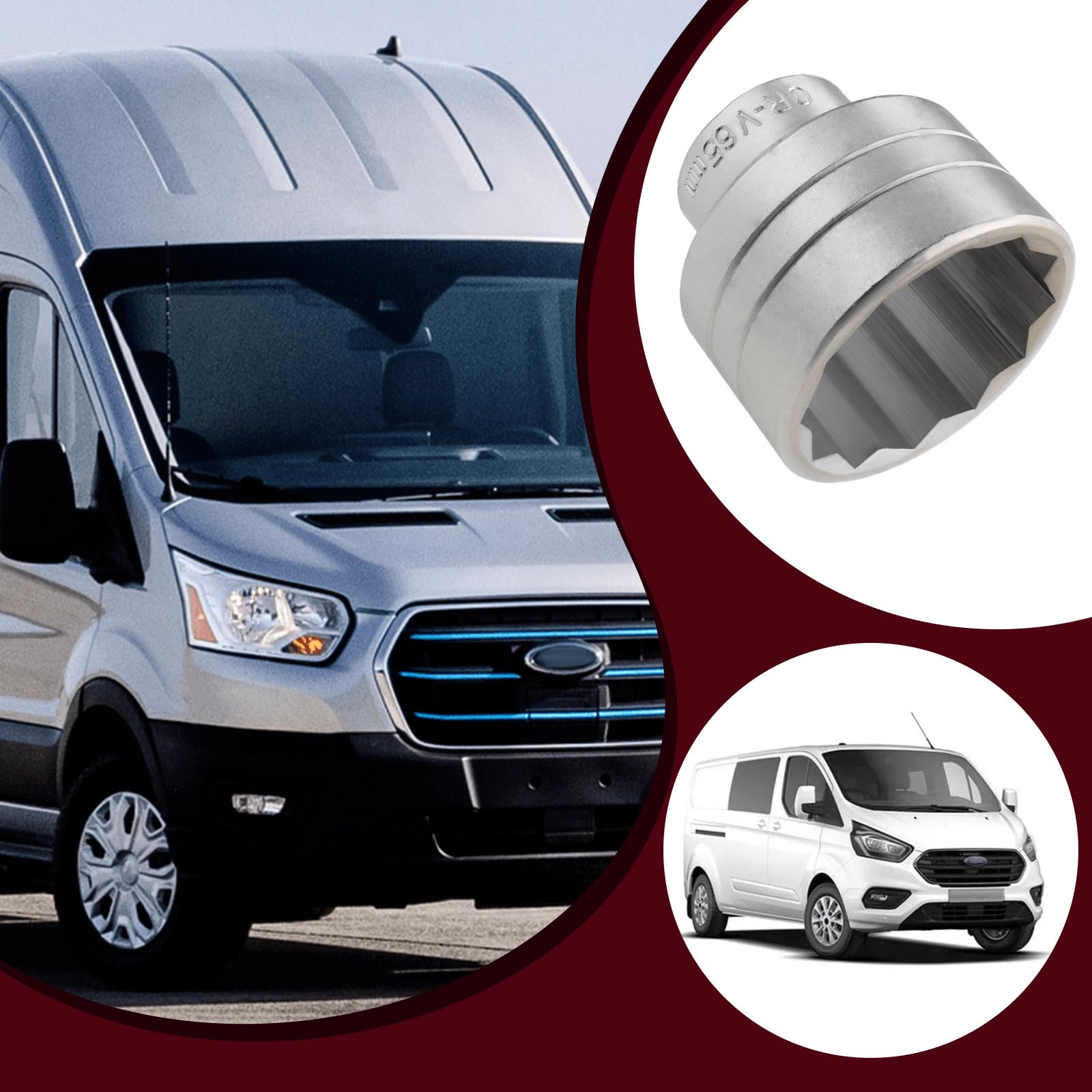 ECSiNG 1 chiave a bussola standard metrica per dado mozzo singolo, 12 punti, 1 pezzo, compatibile con Ford Transit argento (diametro 65 mm)