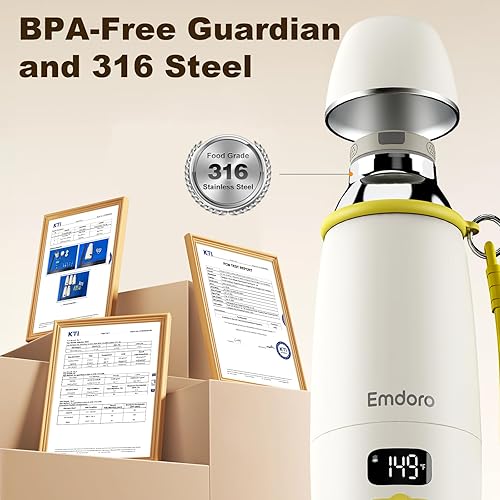 Miniatura 7 de Calentador de botellas portátil para viajes, hervir 212  y pasteurización de 149 , calentador de leche de 17.5 onzas para bebé con control de