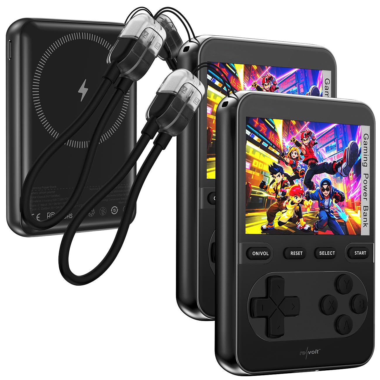 revolt Retro Konsolen Handheld: 2er-Set Gaming-Powerbanks 10.000 mAh, für Qi & MagSafe, 20W, 200Spiele (Powerbank USB-C PD für Gamer, für Retro-Gaming)