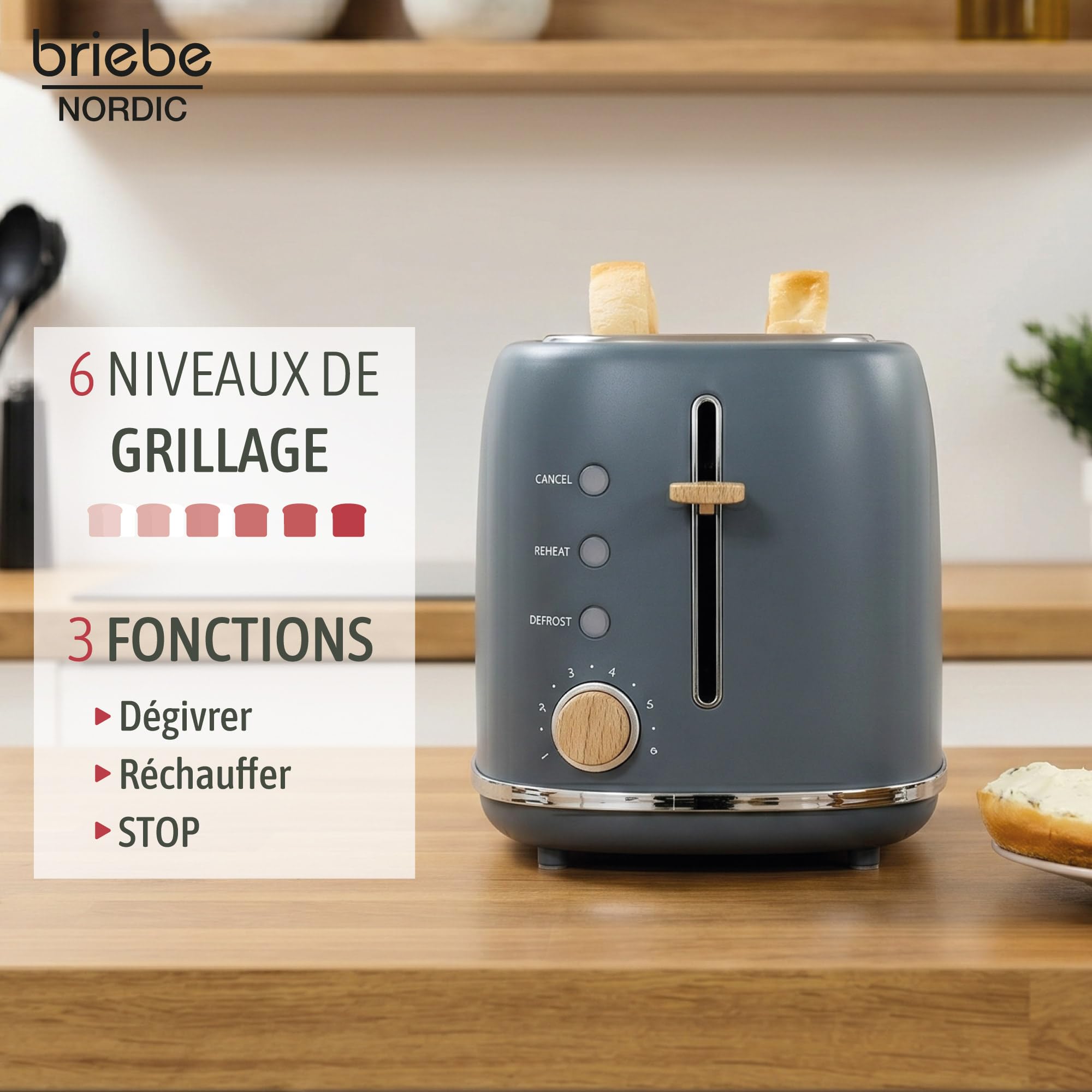 briebe Nordic Ensemble Machine à Café Expresso 20 Bars Capsules et Café Moulu + Bouilloire Électrique 1,7L sans Fil, 2200W + Grille Pain 2 Fentes Larges, Set Petit-Déjeuner Design Nordique Gris