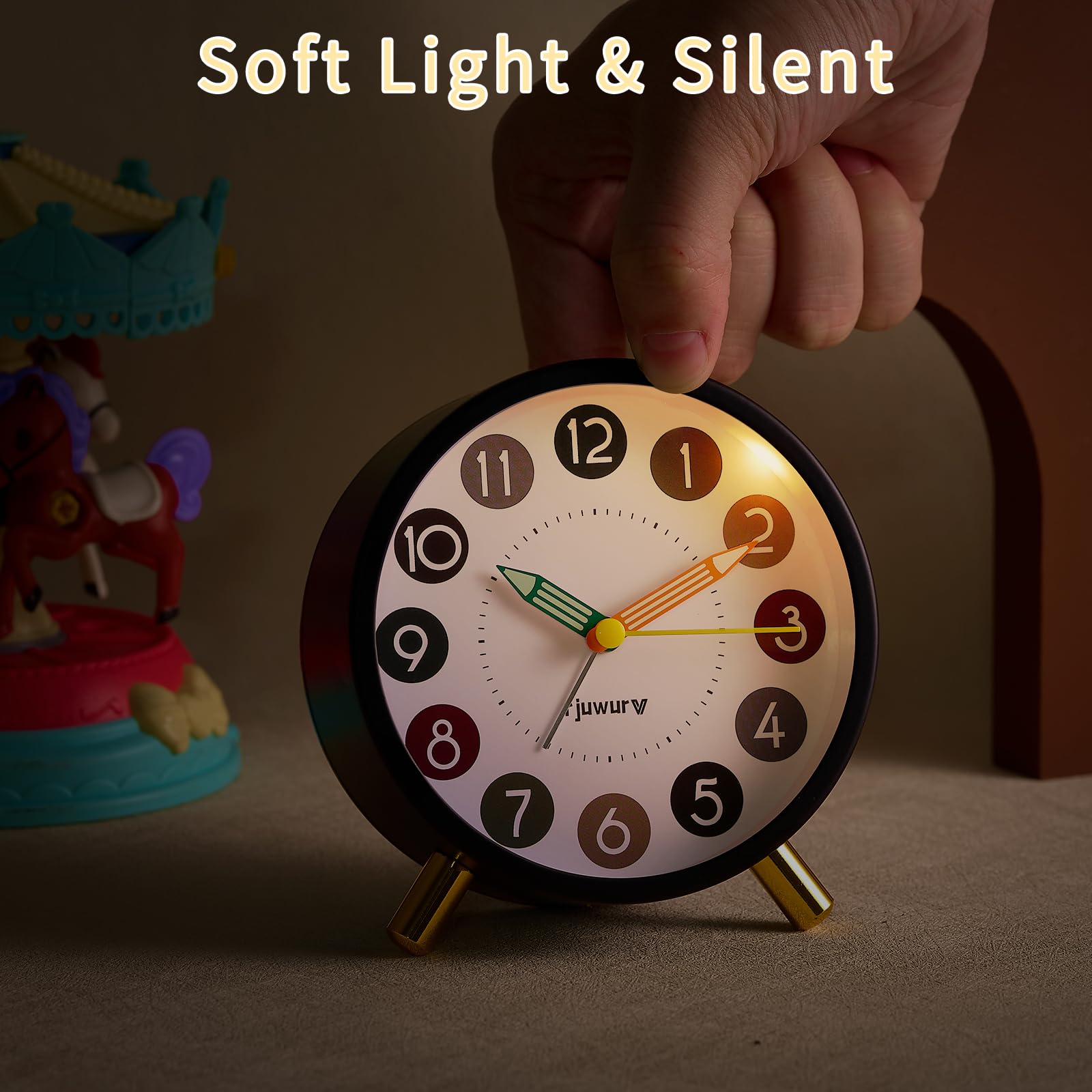 rjuwurv Reloj despertador de metal súper silencioso, reloj despertador de escritorio, reloj despertador para dormitorio, reloj despertador de interés infantil (negro)