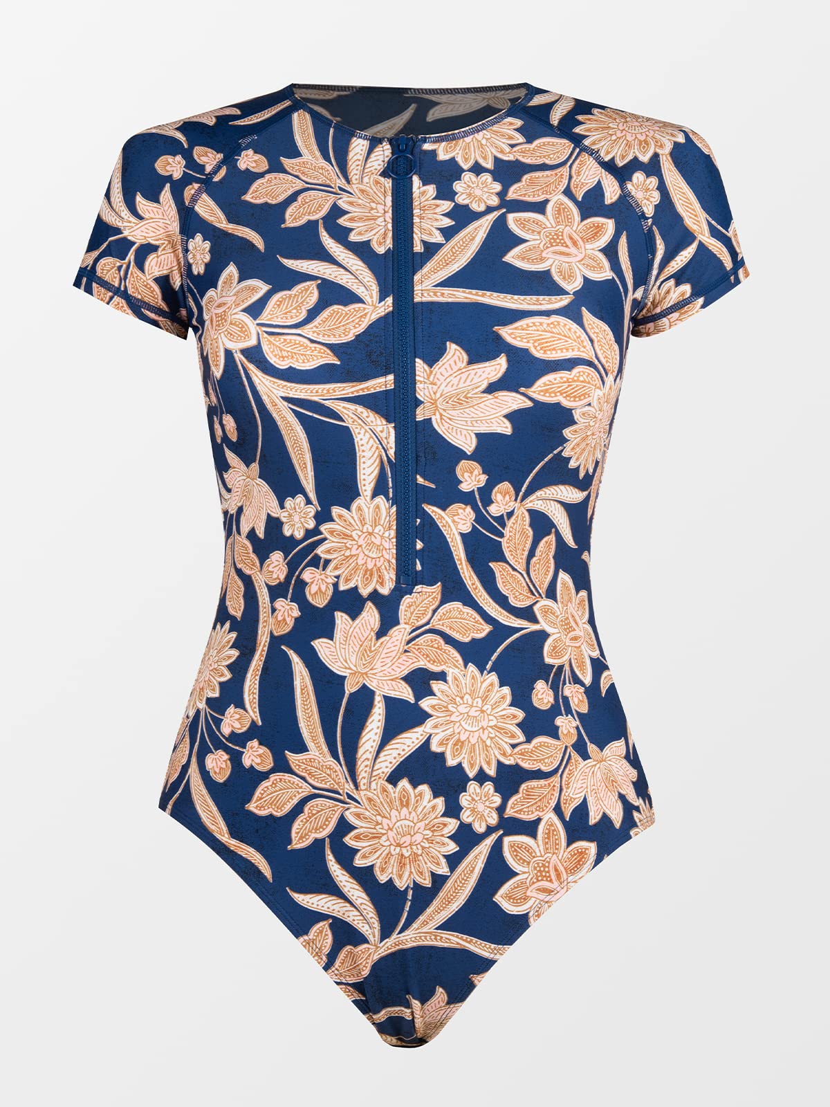 CUPSHE Bañador de una Pieza para Mujer, Cuello Alto, Cremallera, Manga Corta, Traje de baño